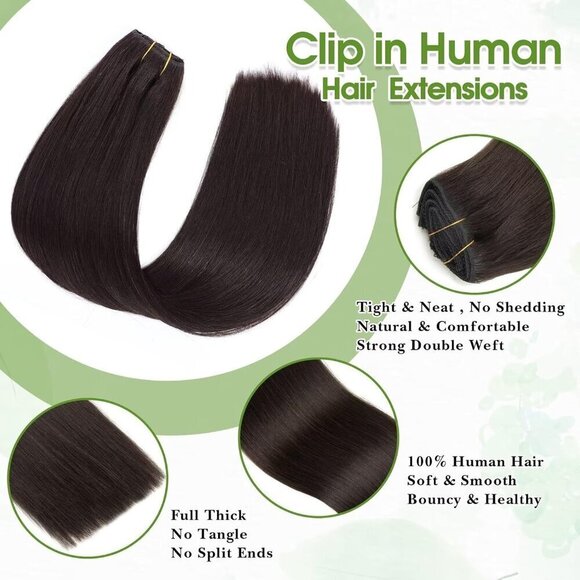 Real Human Hair Clip in Extensions 18 Inch Black Seamless Natural Volume Women main image 7